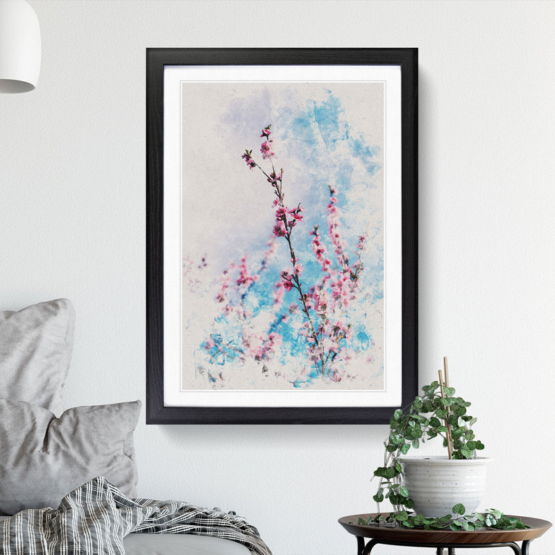 Delicate Cherry Blossom Tree - Picture Frame Painting, Black, 36cm H x 27cm W x 2cm D