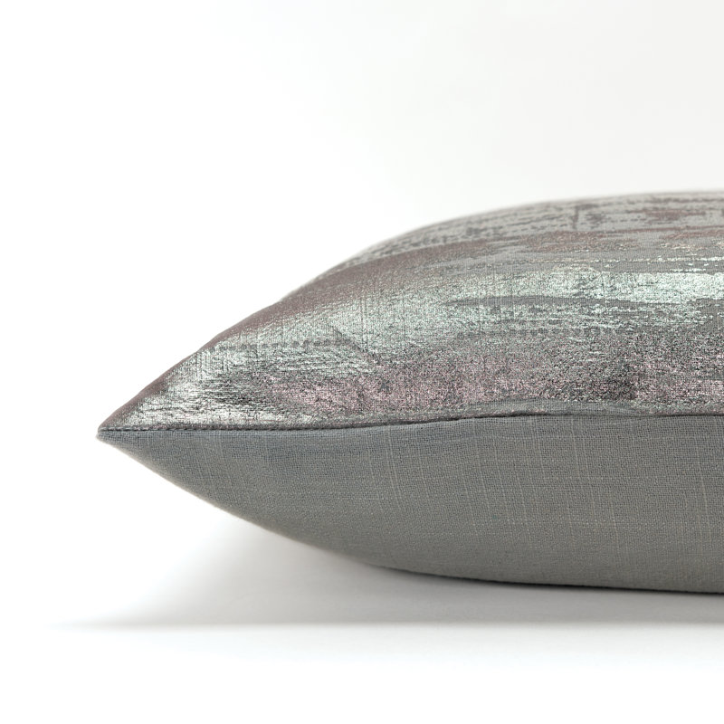 Silver Foil Printed Cotton Lumbar Throw Pillow 14" x 26"