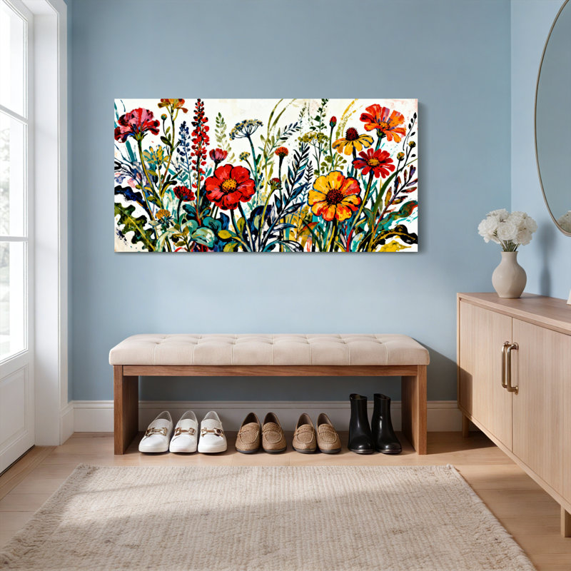 Ensemble de 1 tableau sur toile tendue représentant un jardin floral, H 24 po x l 48 po