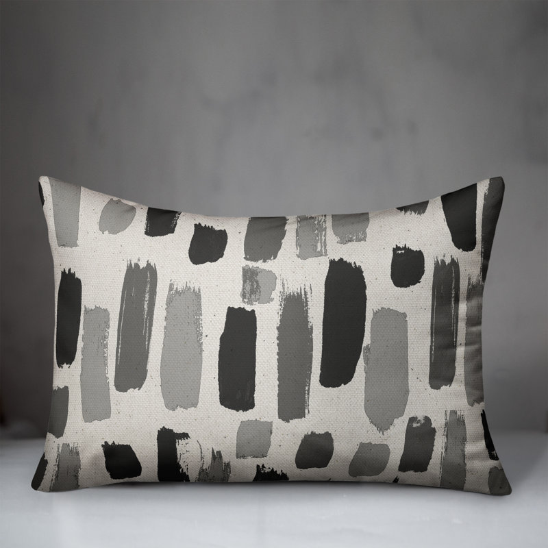 Abstract Outdoor Reversible Throw Pillow, Gray/Black