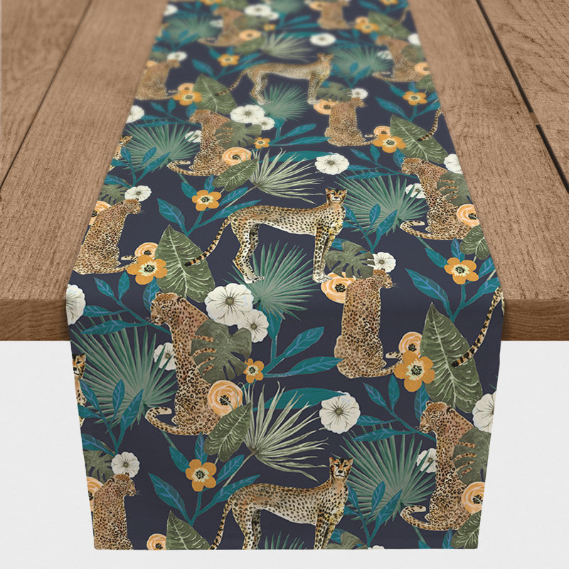 Chemin de table Floral, Bleu marine, L 90 po x l 16 po
