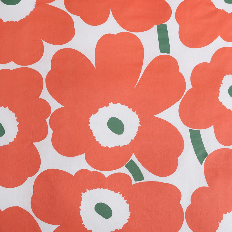 Unikko Orange/Green/White Organic Cotton Duvet Cover Set, Orange/Green/White, Queen Duvet Cover + 2 Standard Shams