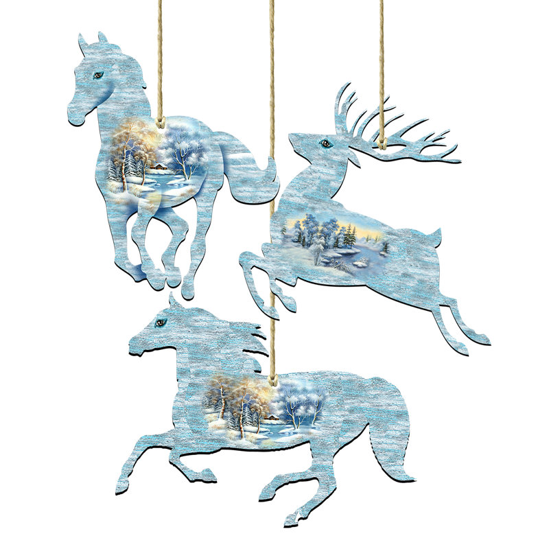 5.5'' Wood Animals Holiday Shaped Ornament