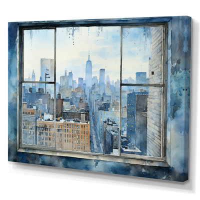 Vintage blue New york window view I - New York City Canvas Wall Art