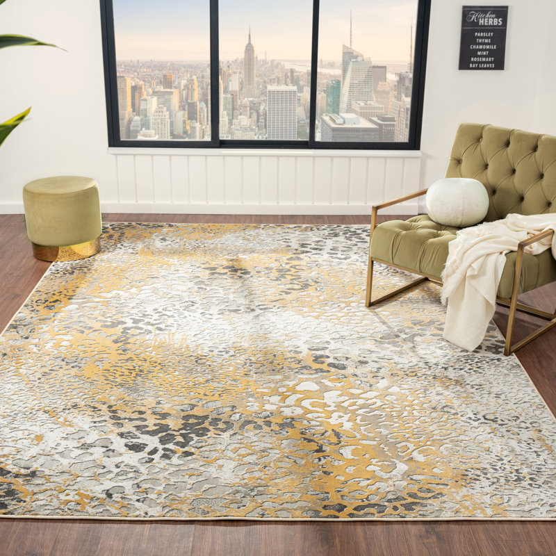 Tapis doré brossé Serengeti Leopard Melange, Rectangle 5 pi 3 po x 7 pi 6 po