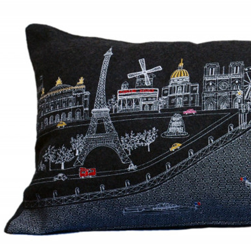 Coussin lombaire 14 "x 35" Paris, H 14 po x l 35 po, Noir