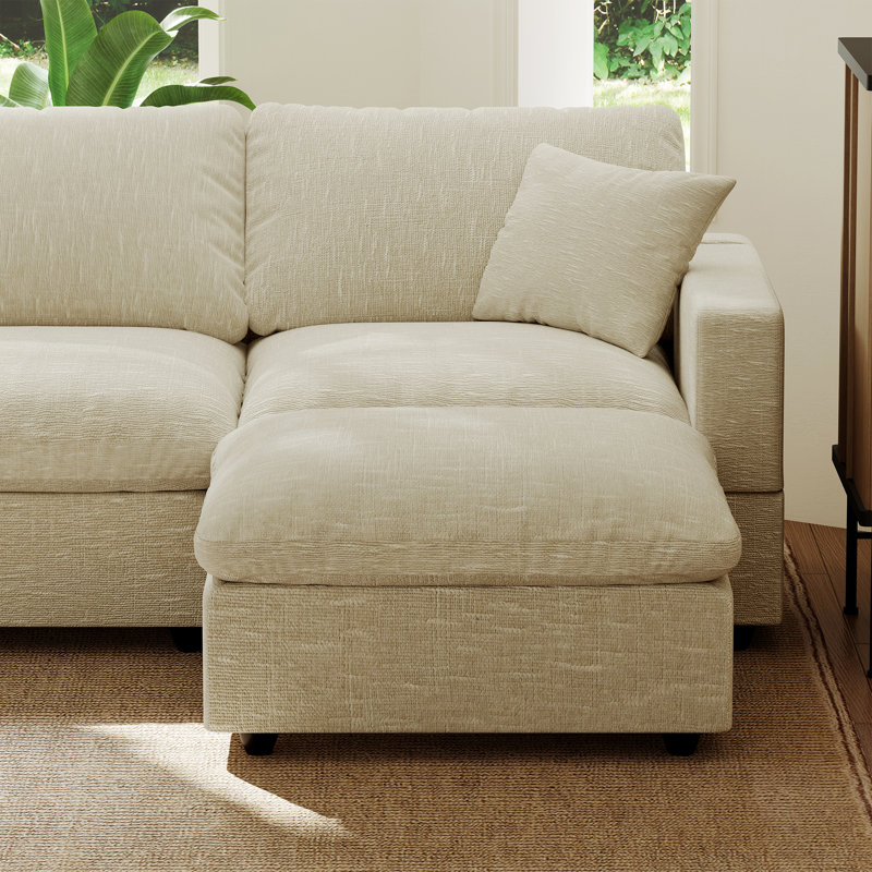 Upholstered Sofa, Cloud Couch Modular Sectional Sofa 6 Seater Couch Sofa Bed for Living Room Bedroom, Beige