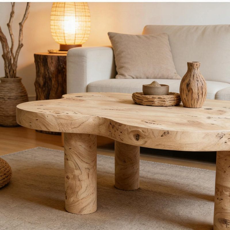Cloud-Shaped Coffee Table with Tree Knot Pattern – 40”