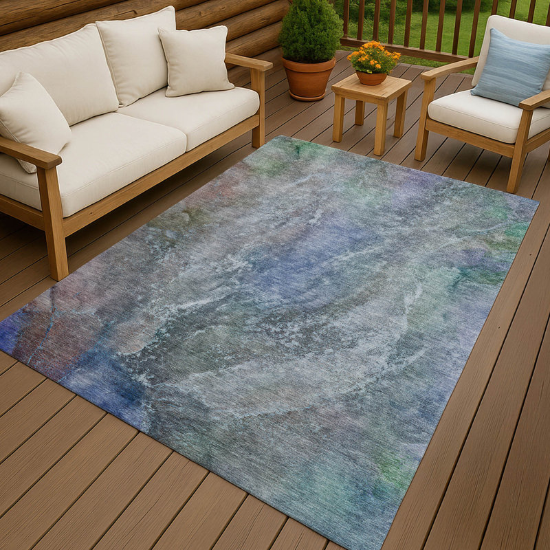 Tapis abstrait intérieur / extérieur lavable à la machine Mattis ACN2307, Rectangle 10 pi x 14 pi