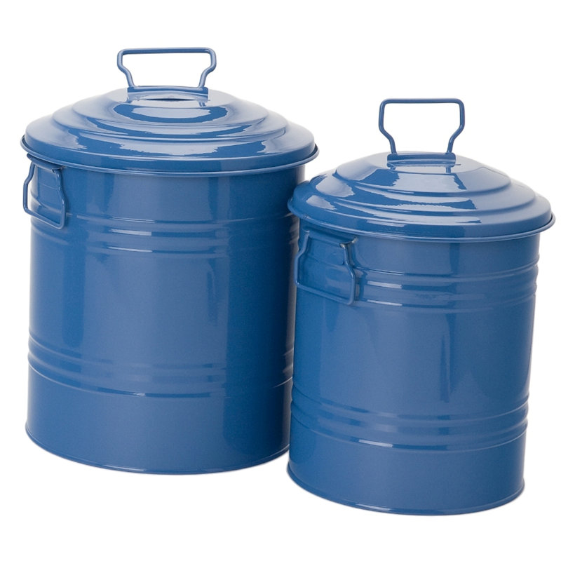 2 Piece Enameled Galvanized Steel Bucket Set, Blue