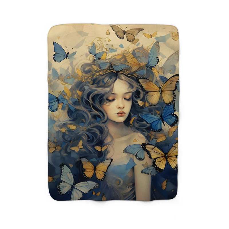 Couverture fantaisiste en sherpa 1 pièce Whimsical Madame Butterfly, Lit simple