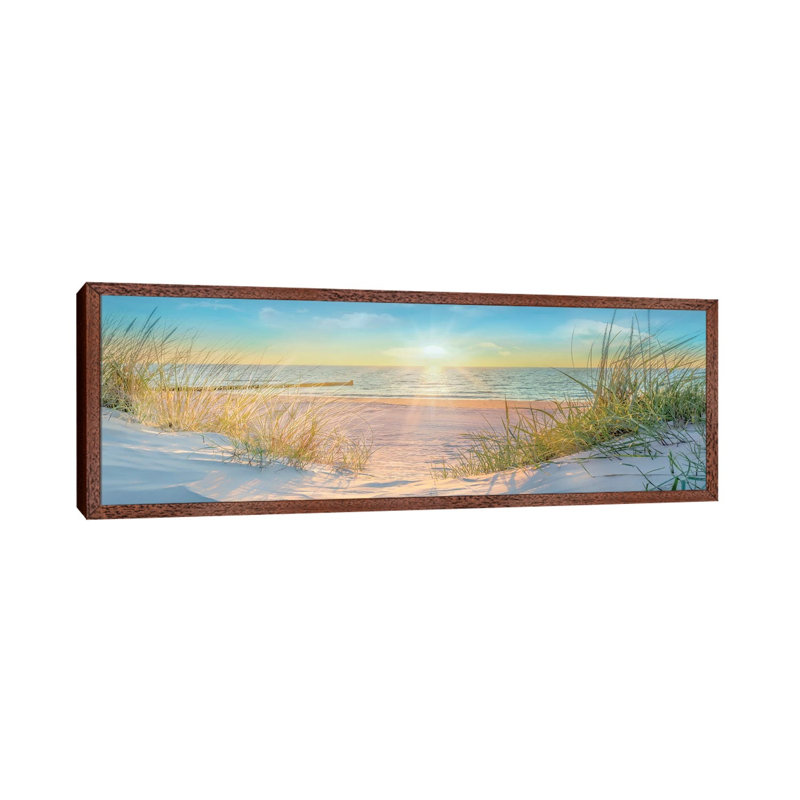 Waiting For Me by Mike Calascibetta - Floater Frame Panoramic Print on Canvas, 30.48 cm H x 91.44 cm W, Brown Framed