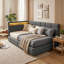 EU & UK Single & Double Linen Daybed with LED & USB Charging, L-Shaped Headboard & Side Drawers, Beige/Grey, 90/140x190/200cm-1168763118-1168763113