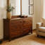 Grande commode Odell, 6 tiroirs, bronze, bois massif brun foncé rustique