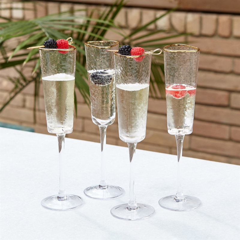 Hammered Champagne Glass-Clear w/Gold Rim