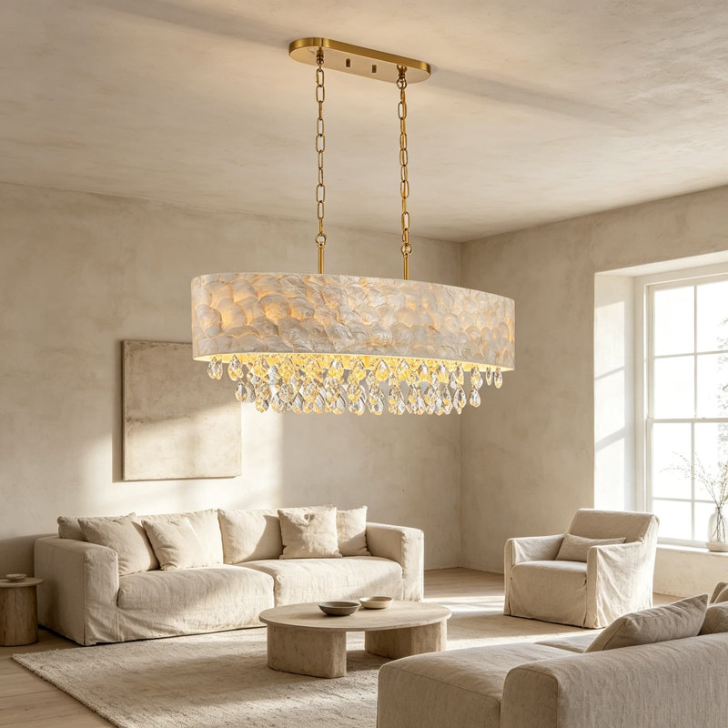Lustre ovale 6 lumières en cristal de Capiz