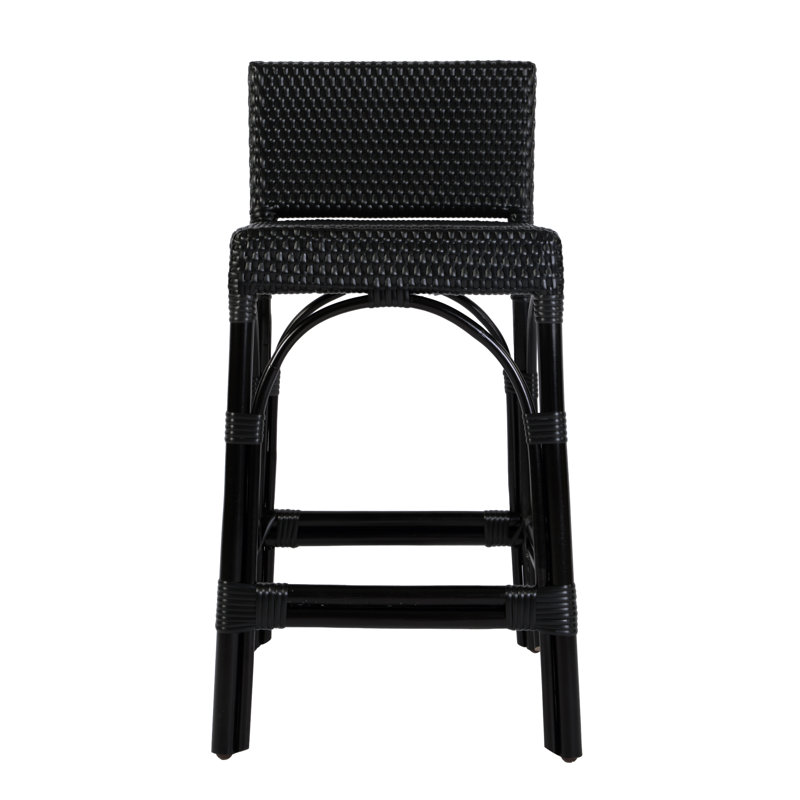 Serienna Blue & White Rattan Low Back Counter Stool, Bar Stool (30" Seat Height), Black
