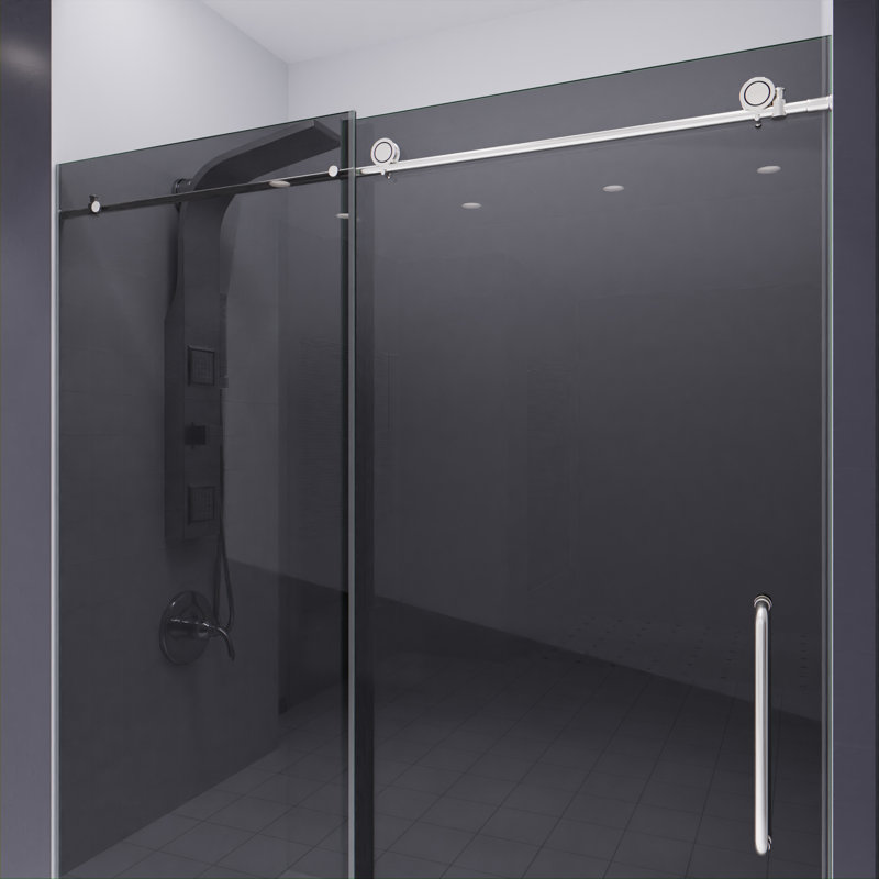 60” W x 76” H Sliding Frameless Shower Door, Brushed Nickel