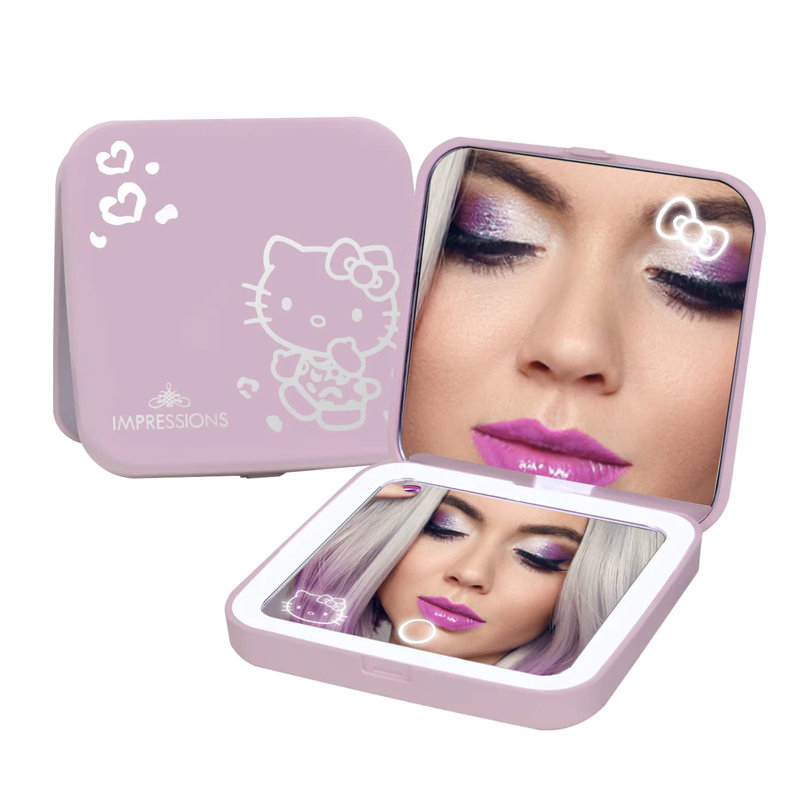 Supercute Lighted Compact Mirror with Touch Sensor Switch for Adjustable Brightness 2X Magnification, Pink