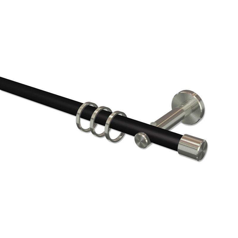 Gerwar Black 1.6cm Curtain Pole Set, 5cm H x 420cm W x 10cm D