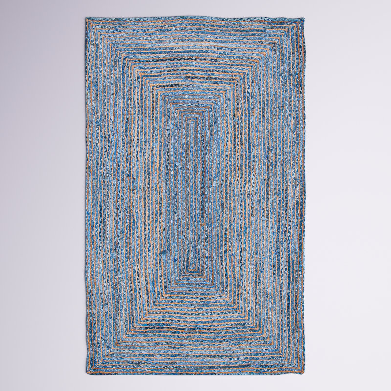 Demar Handmade Flatweave Blue/Natural Area Rug, Rectangle 8' x 10'