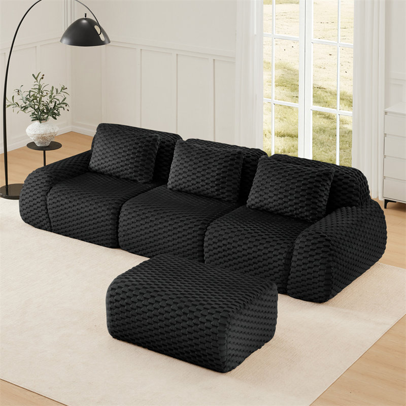 Canapé modulaire en L 114 po, Velours vert