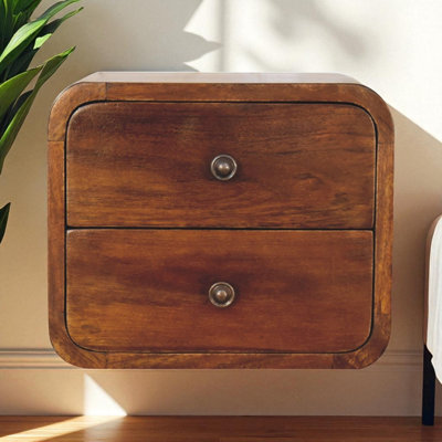 Solid Wood Floating Nightstand with 2 Drawers