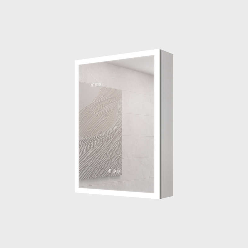 Armoire de salle de bain 28 po x 20 po - Lumières à DEL avec miroir, gradateur, affichage de l'heure et de la température, montage en surface, pharmacie argentée, horloge numérique longue durée