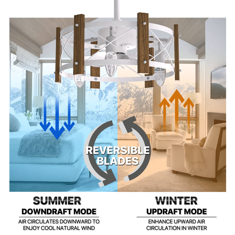 White and Brown Rustic Low Profile Ceiling Fan with LED Light