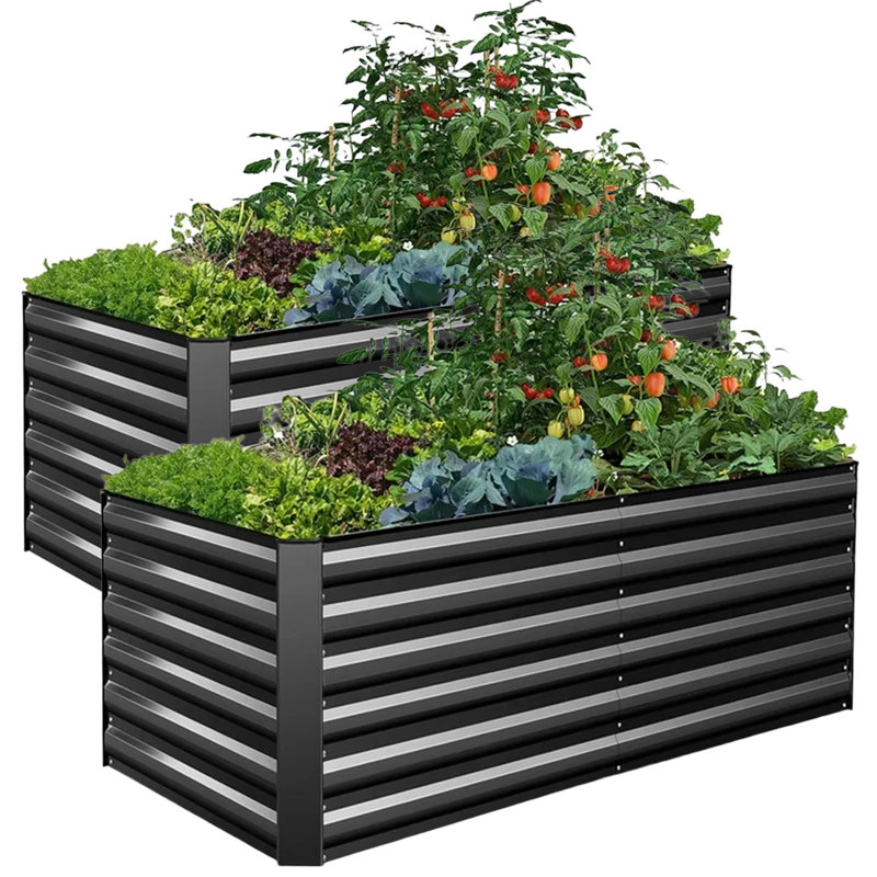 Ensemble de lit de jardin surélevé galvanisé 2Pack Denishia, jardinière en métal, H 23,62 po x l 70,87 po x P 35,43 po, Noir
