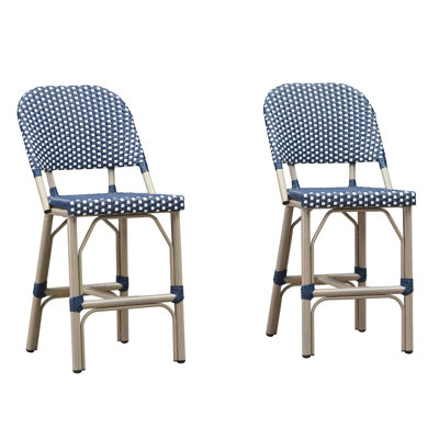 Tabourets de bar d'extérieur à hauteur de comptoir, ensemble de 2, style campagne française, en rotin