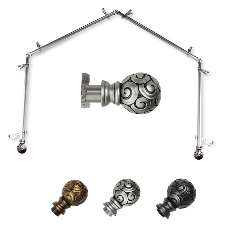 Ensemble de tringle à rideaux simple et quincaillerie à 4 côtés Margunde, Nickel satiné, 18 po à 28 po (chaque côté)