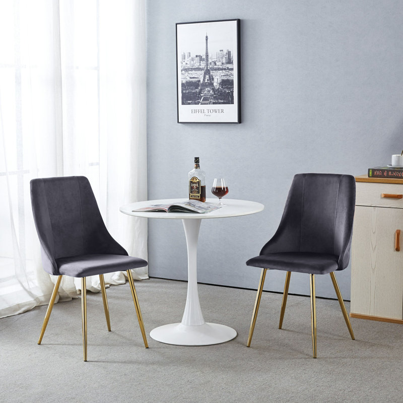 Velvet Upholstered Dining Chair with Gold Accent Legs, Black