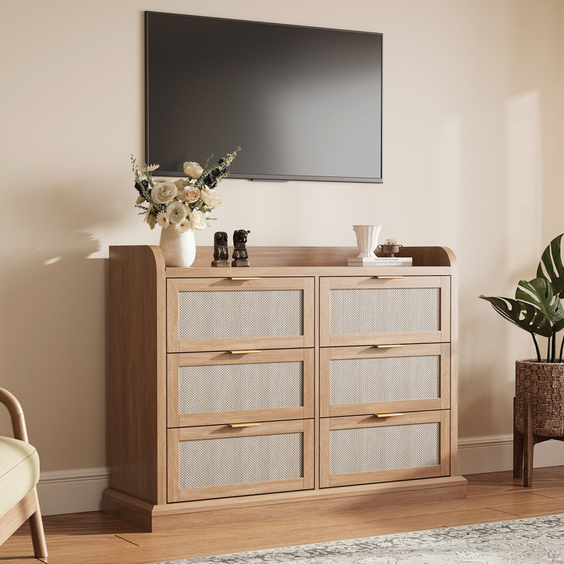 6 Drawer Dresser for Bedroom, 47.2" Wide Chest of Drawers with Metal Handles, Storage Organizer & TV Stand for Hallway, Living Room