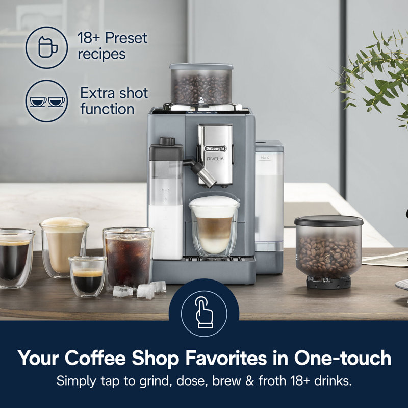 Fully Automatic Espresso Machine with Built-In Coffee Grinder, Gray