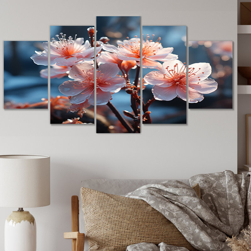 «Winter Landscape Frozen Blossoms I», reproduction sur toile de paysage d'hiver - 5 panneaux