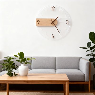Modern Scandinavian Wooden Wall Clock With Transparent Design For Living Room Home Decor And Office 16IN