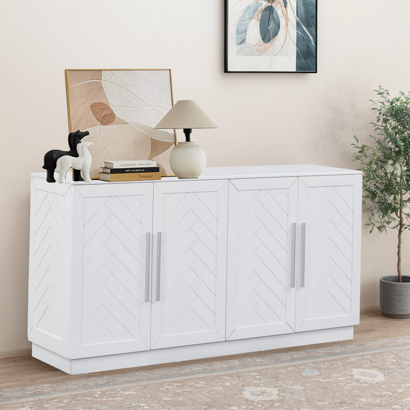 Hilaire 4-Door Sideboard Buffet Cabinet with Adjustable Shelves, Large Storage Space and Silver Handles - Ideal for Kitchen, Dining Room and Living Room