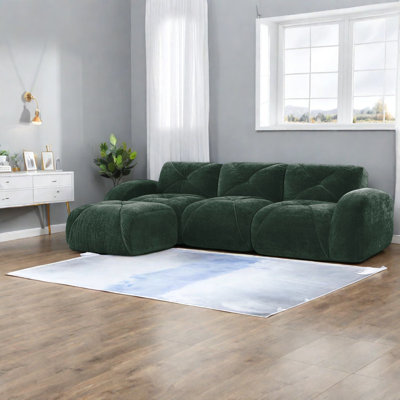 Élégants canapés en forme de L en velours, confort moderne pour le salon