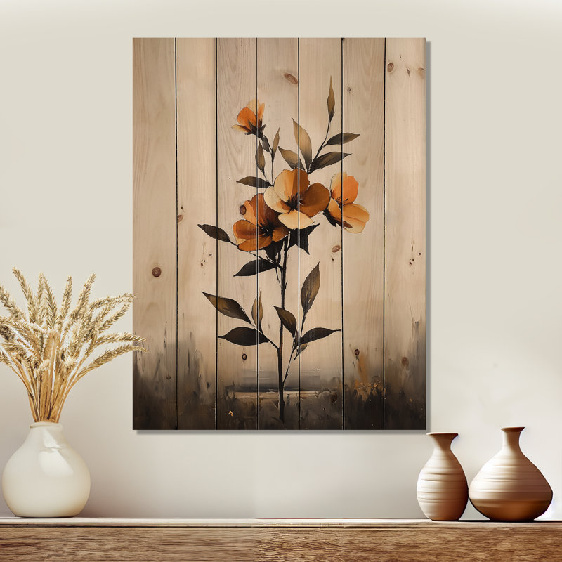 Monogramme de souci solitude I - Art mural en bois souci - sur bois de pin naturel, H 40 po x l 30 po
