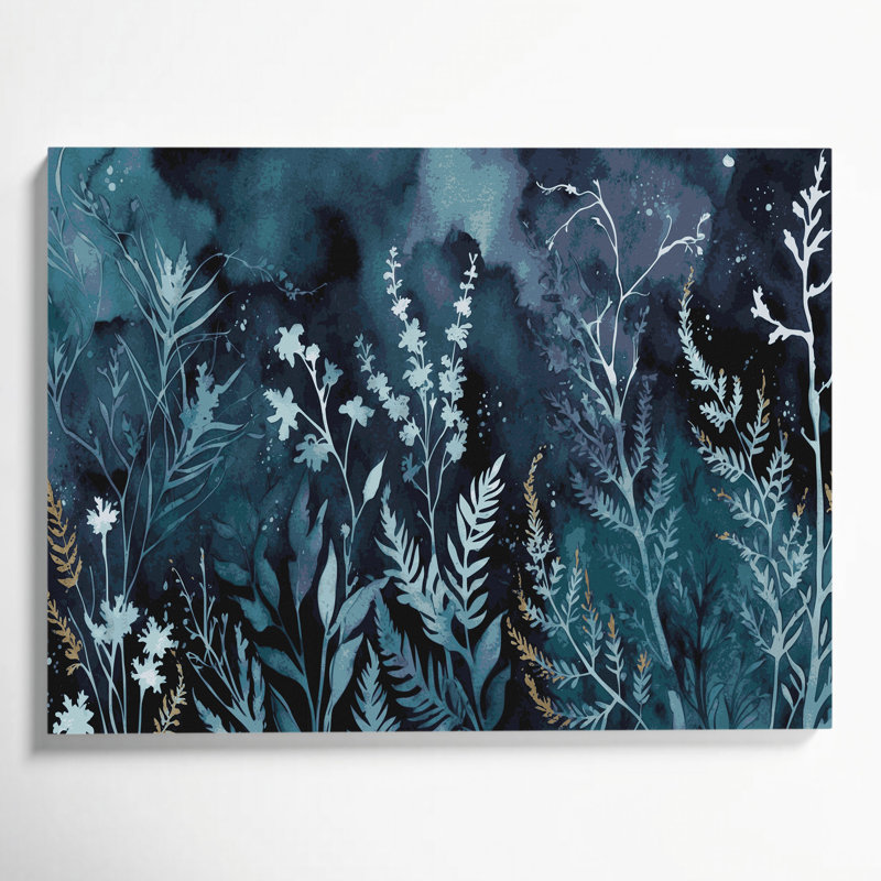 «Botanical Watercolor Botanical Silhouettes», art mural sur toile grise, H 20 po x l 30 po