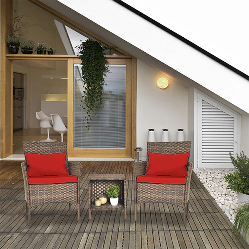 Aanand Wicker 2 - Person Patio Conversation Set with Cushions, Brown, Red
