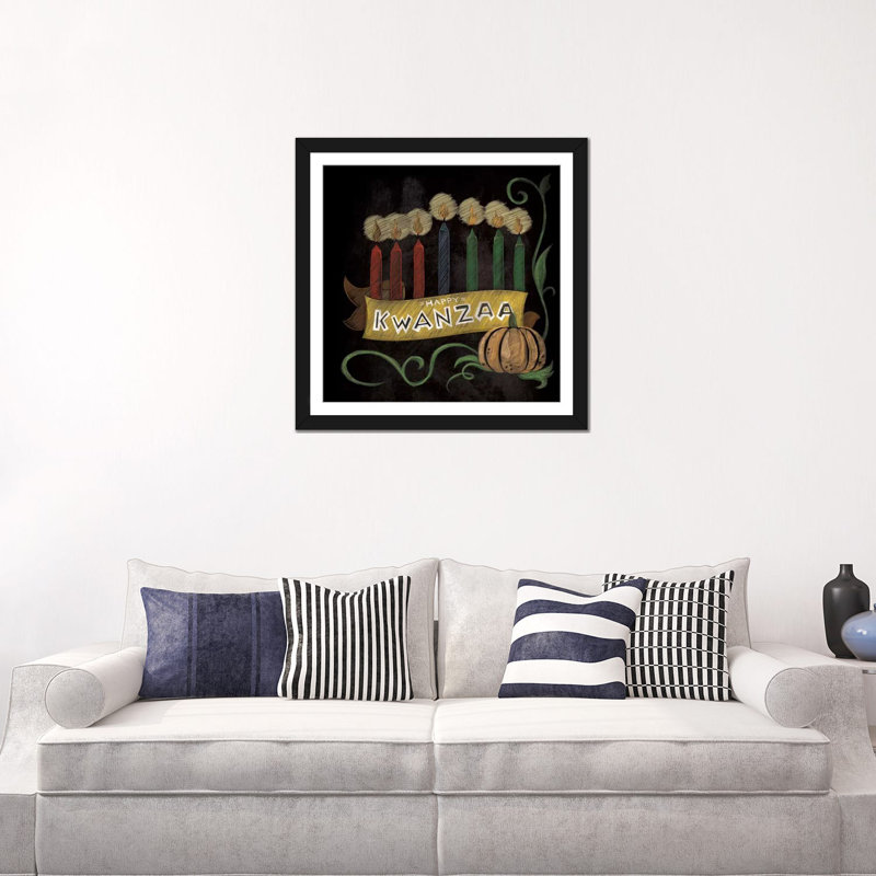 « happy kwanzaa », impression sur toile tendue, H 24 po x l 24 po x P 1 po, Papier beaux-arts encadré noir, Blanc