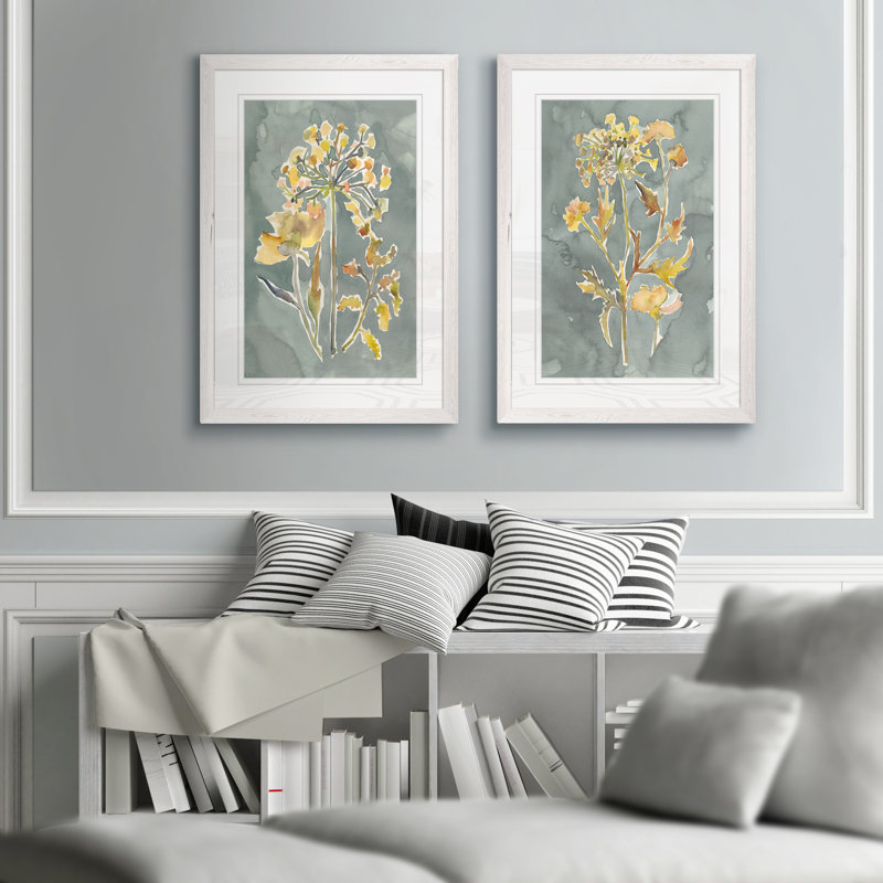 «Collection Florals I», ensemble de 2 reproductions d'art encadrées, H 24 po x l 18 po, Toile avec encadrement ébène, Blanc