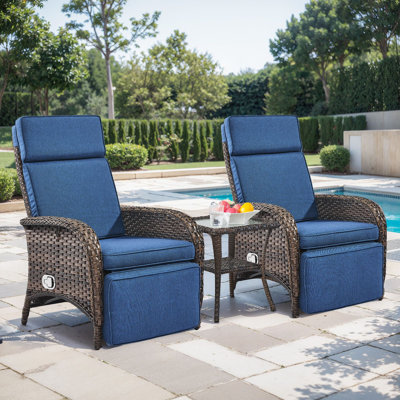 Serita Serita Outdoor PE Wicker Adjustable Reclining Lounge Chair With Cushions