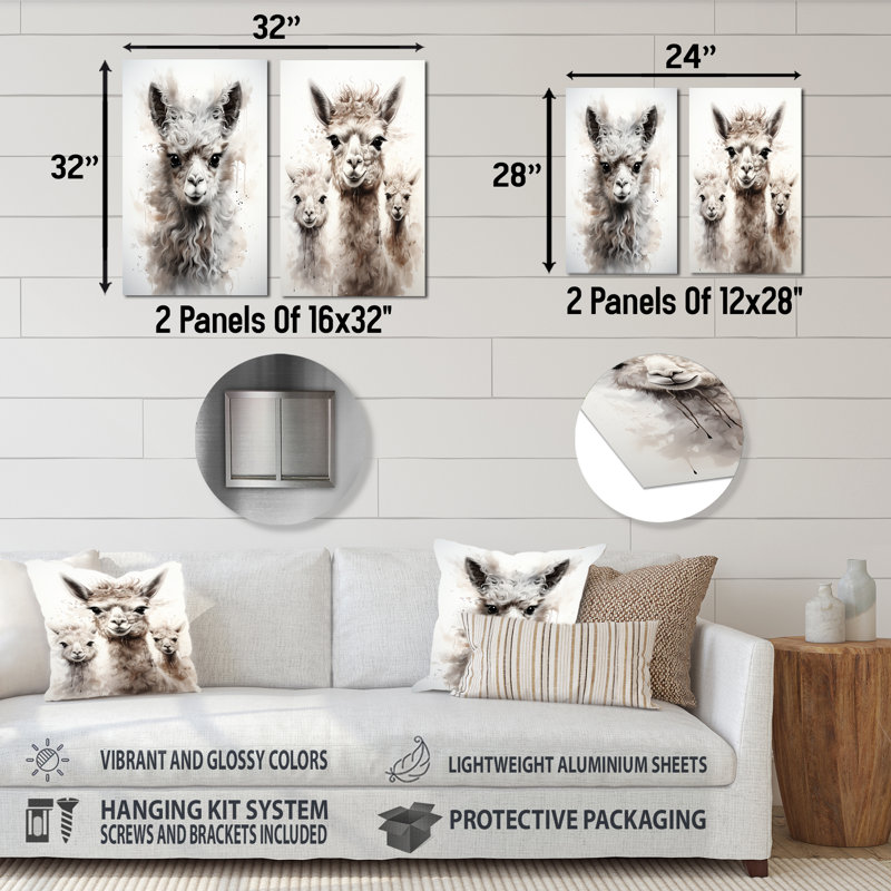 Grey Alpaca Wool Grace II - Alpaca Metal Prints Set Of 2, 28" H x 24" W