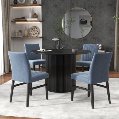  Henriet 5-Piece Pedestal Dining Set, Round Dining Table With Four Chairs, Blue