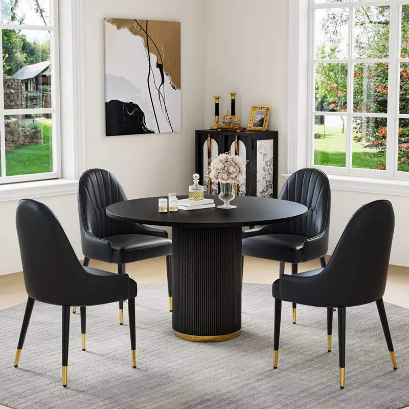 4 - Person Pedestal Dining Set, Black, Black