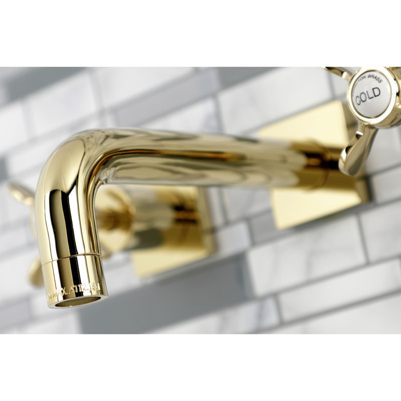Kingston Brass Concord Two-Handle 3-Hole Wall Mount Bathroom Faucet, Polished Brass, Cross