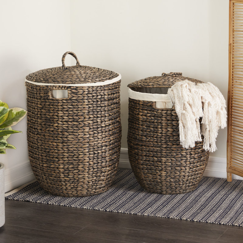 Dark Brown Round Seagrass Storage Baskets with Lids